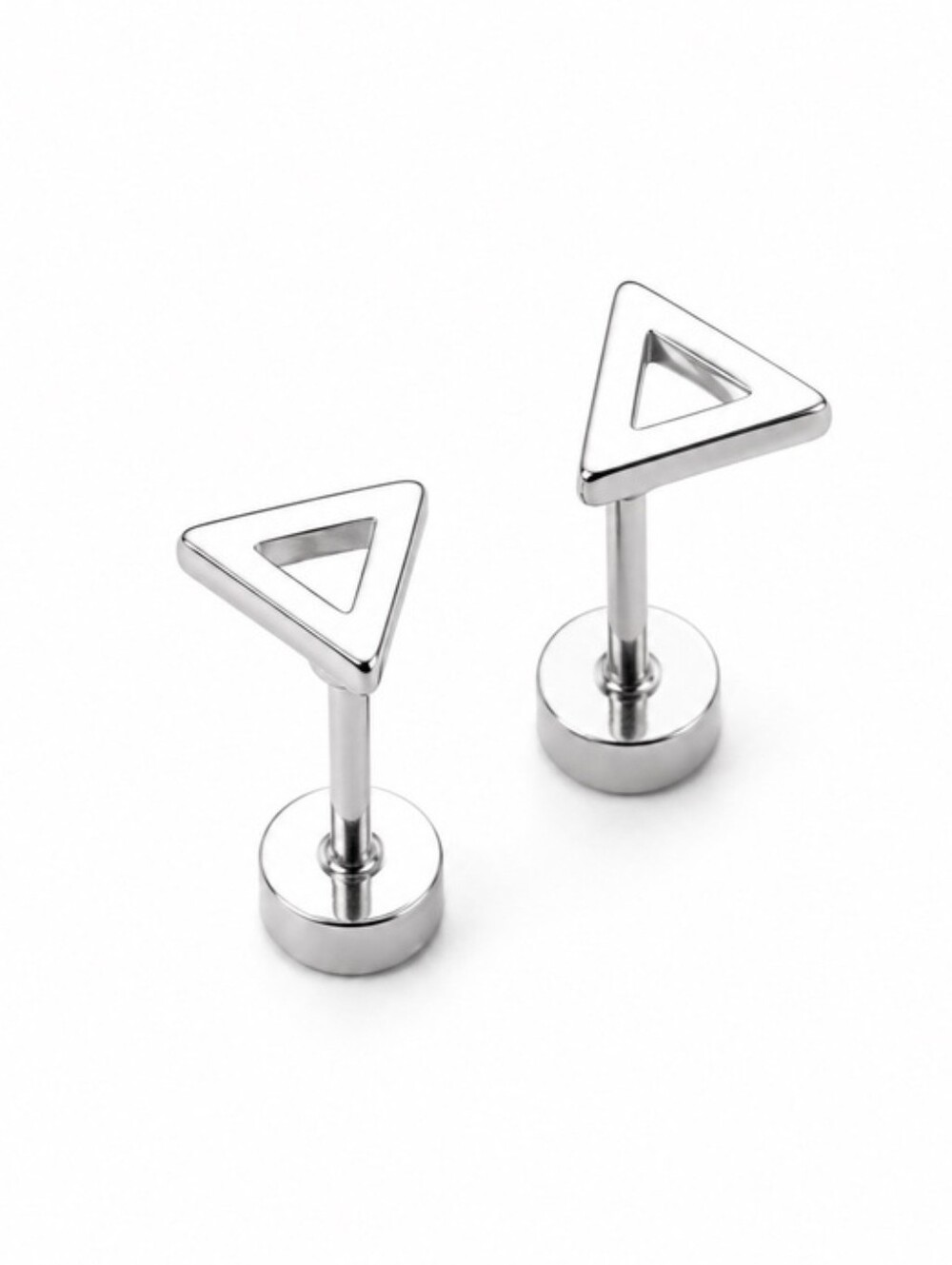 Minimal Triangle Screw Back Earrings - Silver